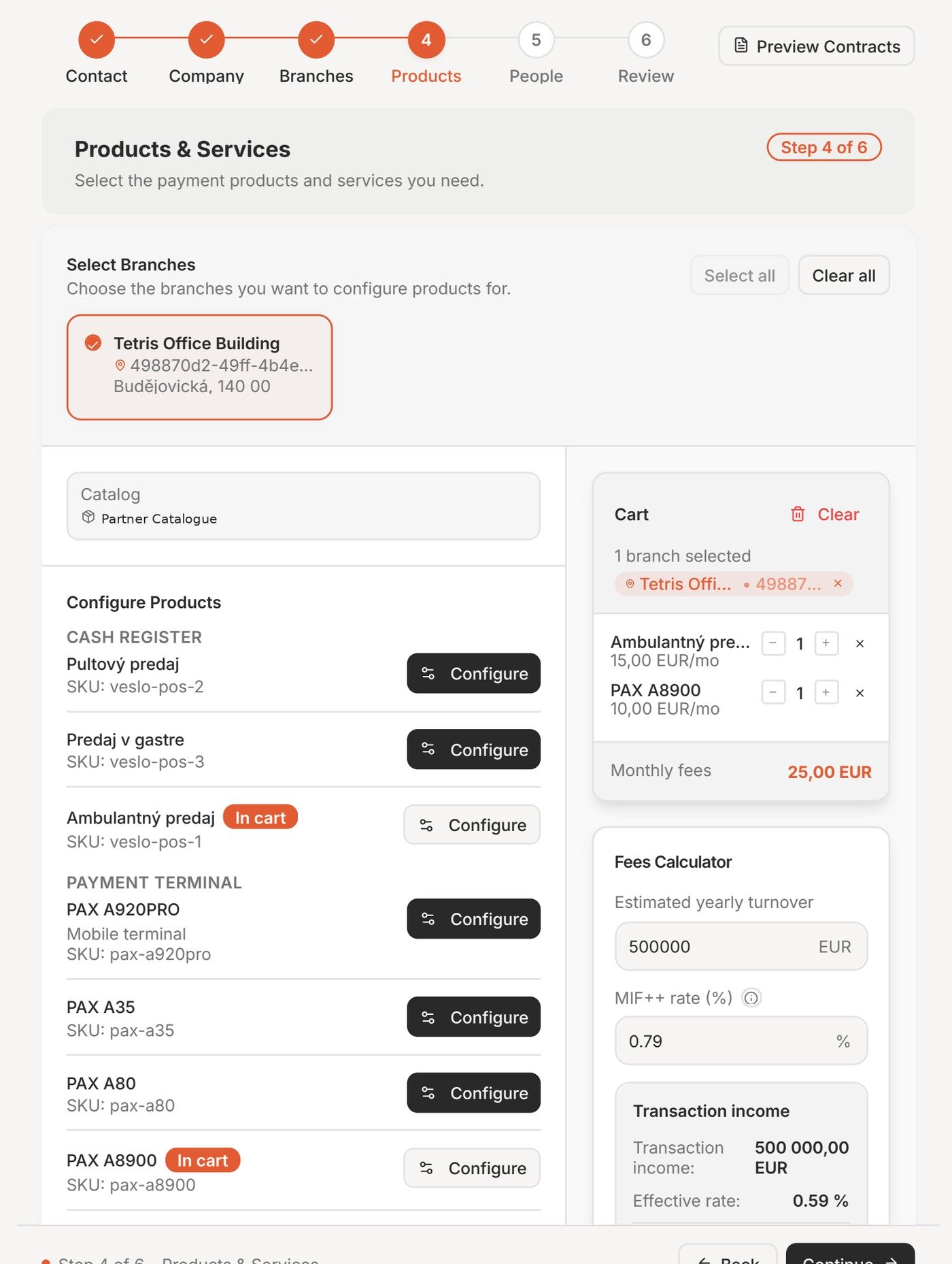 Products, fees and cart