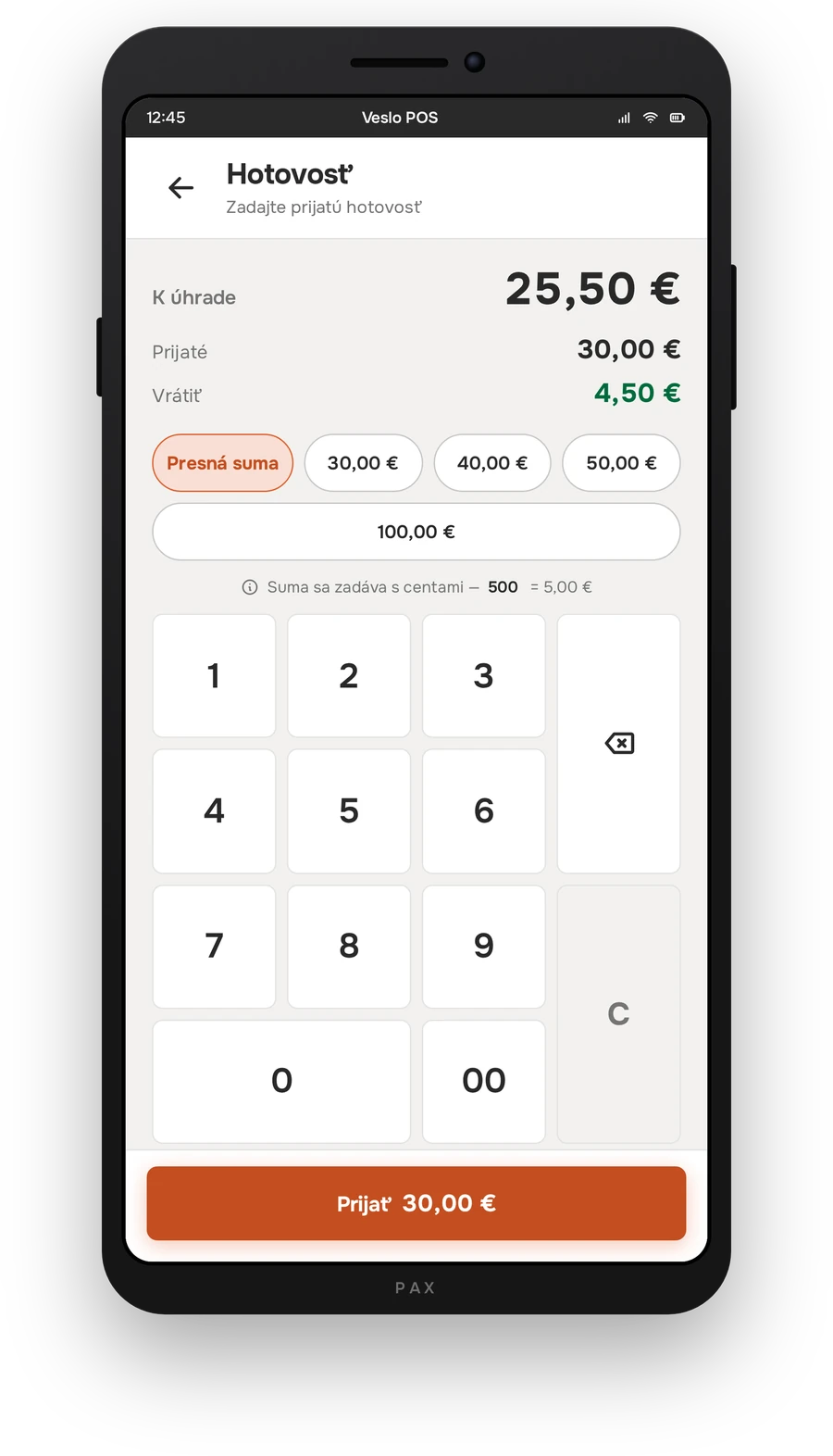 Cash entry with change