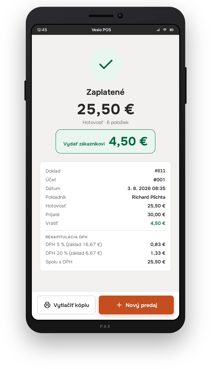 Paid confirmation with VAT recap