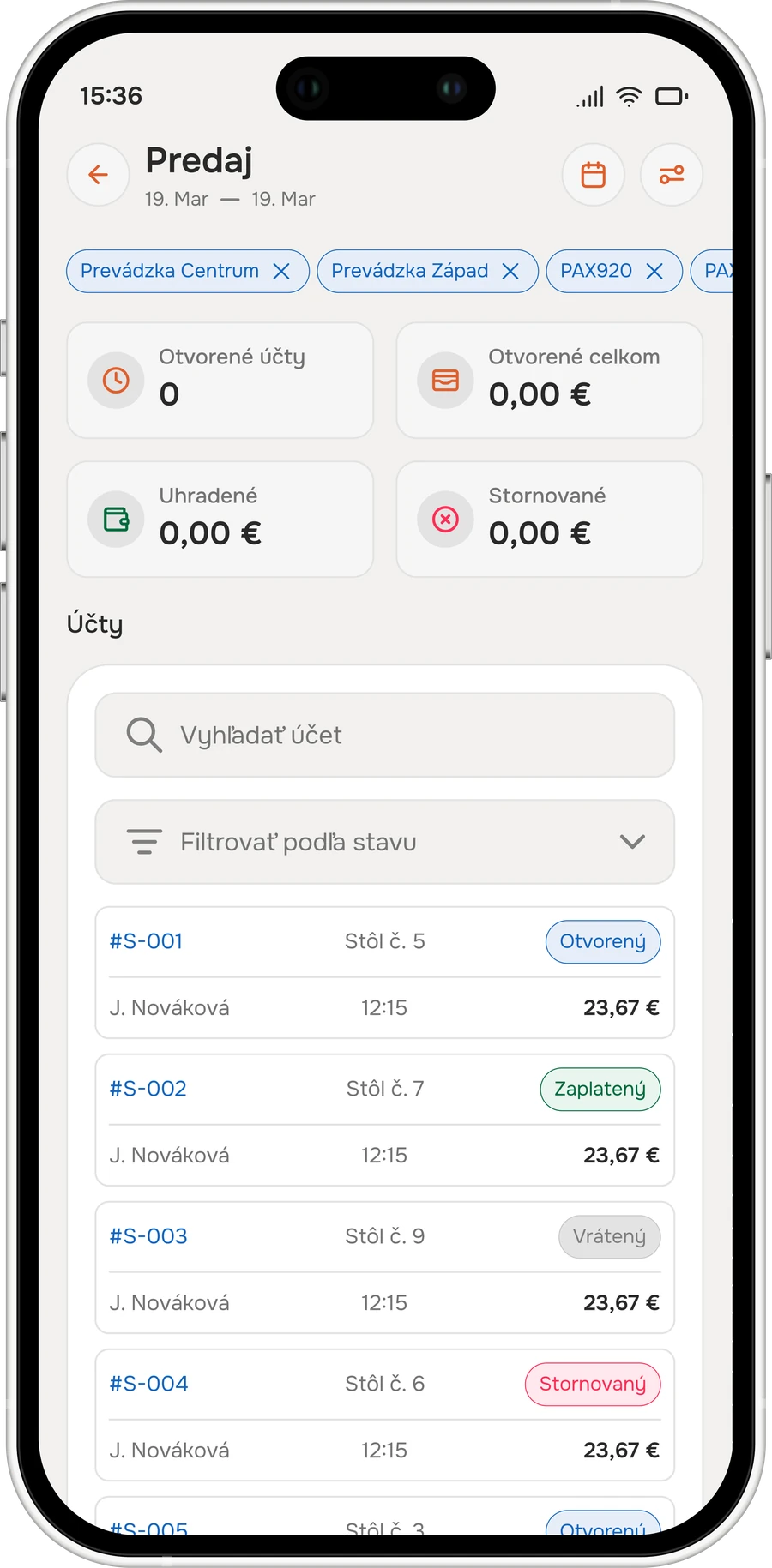Sales list with open and paid accounts